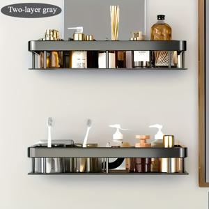 TEMU 2개 - 이중 레이어 방청 광택 금속 샤워용 수납 바구니, 벽걸이 욕실 수납대, 광택 있는 방청면, 드릴링 필요없음, 샴푸와 컨디셔너 홀더, 공간절약형 사각설계, 샤워룸 정리, 미니멀한 선반, 모던한 орга나이저, 튼튼한 제작품, 내구성있는 구조, 무타공 설치, 벽부착식 선반, 홈오거나이저, 공간에 민감한 사용자