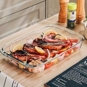 TEMU 1개 내열 보로실리케이트 유리 베이킹 디쉬 - 오븐, 전자레인지 및 식기세척기 사용 가능 | 가족 모임과 어머니날 저녁식사에 완벽한 필수 가정용 서빙 접시 | 튼튼하고 투명한 유리 트레이