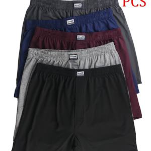 TEMU 남성용 박서 브리프 5종 혼합 세트, 단색 롱 복서 트렁크, 4방향 스트레치 원단, 통기성 좋고 부드러움, 사계절용 스포츠 쇼츠, 폴리에스터 니트, 핏감 좋은 스타일의 남성용 롱 박서 브리프, 피트니스 및 가정용 레저에 적합