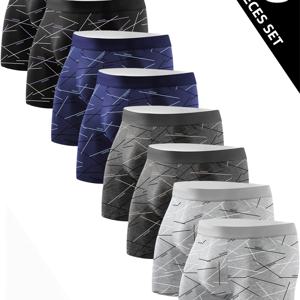 TEMU 세련된 프린트 디자인과 통기성 좋은 피부 친화적인 원단을 특징으로 하는 20-30대 남성용 롱 드로즈 8종 세트