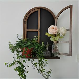 TEMU 인조 창문 디자인 소박한 원목 벽걸이형 선반 - 다기능 DIY 칠판, 가정 장식용으로 완벽한 선택, 크리스마스 및 밸런타인데이에 적합