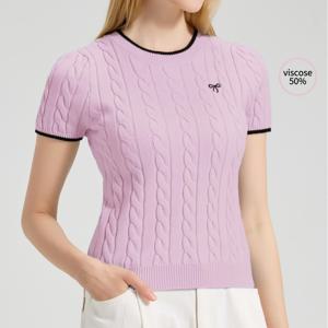 TEMU DP022358 고양이 귀 디자인 여성용 반팔 상의 - 우아한 이중톤 엣지, 부드럽고 퓌링되지 않음, 봄/여름/가을에 완벽한 캐주얼 의류|우아한 상의|가죽 텍스처