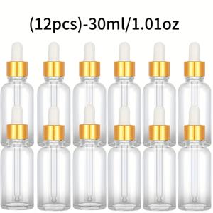 TEMU 12개 세트 0.33oz/0.67oz/1oz/1.69oz 투명 유리 병 스푼과 골든 캡, 에센셜 오일 향수 및 SAP 액체 증류수 빈 티눈처 병에 적합 - 여행용 액세서리(15ml/20ml/30ml/50ml) 포함; 깔때기 2