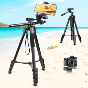 TEMU 70인치 카메라 삼각대 및 모노포드, 미러리스 카메라/DSLR/휴대폰/캠코더/GoPro용 전문 알루미늄 합금 삼각대, 휴대폰 홀더 및 여행용 가방 포함 (블랙)|핸드폰가방|핸드폰거치대|휴대폰거치대