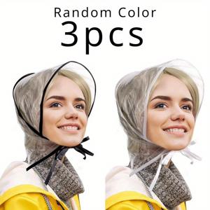 TEMU 3개 세트, 햇빛 가리개가 있는 비옷, 투명 비타월, 블랙/화이트