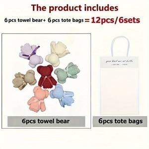 TEMU 12개 세트: 수건 6개 + 선물 가방 6개, 매우 부드러운 산호초 곰돌이 청소용 타월 - 투명 가방 포함, 초고흡수성, 재사용 가능한 청소용 천, 결혼식, 브라이덜 샤워, 어머니의 날, 크리스마스, 발렌타인데이 선물 세트 등 다양한 행사에 적합, 가정용 청소 도구