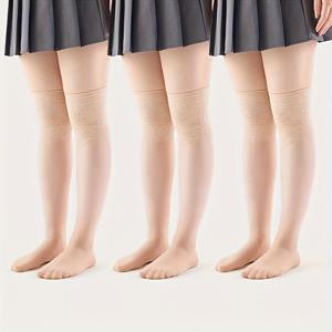 TEMU 여성용 플러스 사이즈 무릎 위 양말 3팩, 여름용 초박형 오버 더 니 스타킹, 에어컨 방에 적합한 안티 스냅 긴 튜브 양말 블랙, 살구색 및 커피 색상