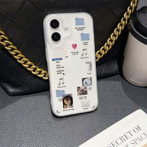 TEMU 한국식 인싸 고양이 파일 귀여운 만화 휴대폰 케이스, 아이폰 16 15 14 13 12 11 프로 맥스 미니 XR XS X 7 8 플러스용, 부드러운 TPU 반투명 무광 후면 커버