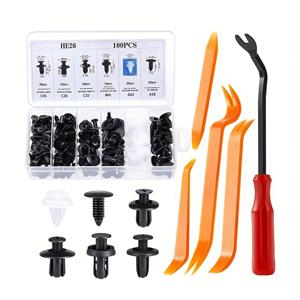 TEMU 105pcs 자동차 트림 제거 세트, 범용 나일론 플라스틱 리벳 포함, 자동차 패널 수리용 설계, 도어 패널 및 범퍼에 적합, 차량 유지 보수를 위한 제거 도구 및 클램프 포함, 자동차 트림