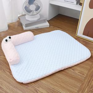 TEMU 멜빵 소재 냉감 메모리폼 강아지 고양이 침대, 미끄럼 방지 바닥, 탈부착 및 세탁 가능, 귀여운 큰 눈 몬스터 디자인, 여름 냉각 펫 쿠션 (소형견용, 엄청 큰 고급 스나우저 강아지에게 적합)