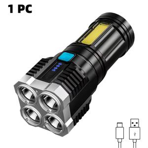 TEMU 야외 캠핑 및 낚시에 적합한 4 LED 및 COB 사이드 라이트가 있는 충전식 USB 손전등, IPX4, 휴대용 손 랜턴 4가지 조명 모드 - 밝고 내구성이 뛰어나고 편리함 - 1개