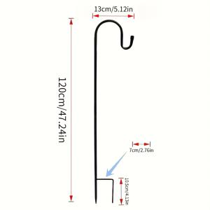 TEMU 신상품 2025 조립이 쉬운 단조 철제 목자의 갈고리 야외 잔디용 지면 말뚝, 싱글 훅 및 더블 훅, 관통구경 0.8cm, 2피트 지면 삽입대, 5피트 지면 삽입대, 높이 32인치/48인치/63인치, 안뜰 정원용 철제 브라켓 후크 회전 후크 스트링 조명대 선물용으로 이상적