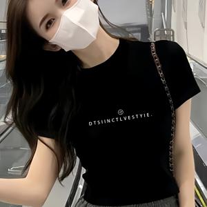 TEMU 여성용 여름 레터 프린트 반팔 크롭 탑, 하이웨이스트 배꼽 노출 핫탑