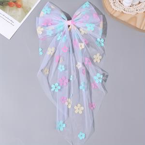 TEMU 여성용 1개 달콤한 꽃무늬 튈 헤어 보우 클립 - 봄 야외 행사 및 생일에 완벽한 대형 미끄럼 방지 파스텔 컬러 꽃 디자인, 나비 모양의 반짝이는 머리핀, 생일 헤어 액세서리