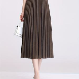 TEMU 여성용 캐주얼 솔리드 컬러 플리츠 스커트 - 가볍고 다용도로 봄과 여름에 적합, 캐주얼 및 세미포멀 웨어에 적합. 우아한 여성용 플리츠 롱 스커트, 하이웨이스트 디자인과 매끄러운 스타일, 봄, 여름, 가을에 이상적
