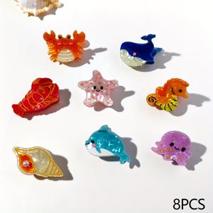 TEMU 8개 오션 크리에처 헤어 클립 세트: 돌고래, 해마, , 랍스터, 고래 모양 여성용 여름 비치 휴가 헤어스타일 간편 액세서리