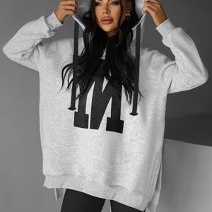 TEMU 가을 겨울 여성 캐주얼 레터 프린트 긴팔 후드 스웨트셔츠 + 컬러블록 드로스트링, 플리스 안감 보온 스타일리시 멀티핏 풀오버 A9750-1