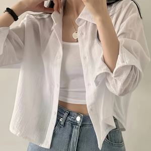 TEMU 키가 작은 여성을 위한 화이트 여름용 경량 자외선 차단 가디건 셔츠 재킷 반팔 상의