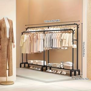 TEMU 1개 고하중 독립형 다기능 옷걸이대, 신발 보관함 및 수납 정리대 포함 - 가정, 사무실, 현관에 적합한 고하중 모바일 의류 정리대, 신발 선반과 고리 포함, 좁은 공간을 위한 공간 절약형