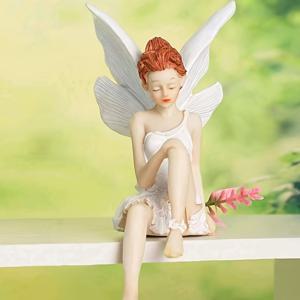 TEMU 레진 요정 정원 장식품 1개, 앉아 있는 보라색 판타지 요정 조각상 (날개 포함), 가정 및 정원 장식용
