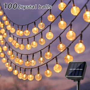 TEMU 태양광 충전 스마트 볼 스트링, 100/50/20개 볼 및 8가지 모드 정원 조명, 마당, 캠핑, 결혼식, 파티, 댄스, 크리스마스 트리용