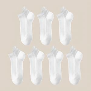 TEMU 여성용 봄 여름 가을 얇은 양말 7켤레, 단색 메쉬 통기성 발목 양말, 여름 여성용 로우컷 镂空 보트 양말, 스테이 업 신축성과 미끄럼 방지 뒤꿈치가 있는 보이지 않는 통기성 편안한 캐주얼 양말, 화이트 발목 양말