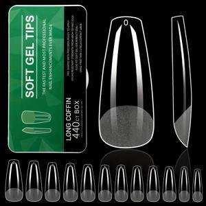 TEMU 440개 퀵치크 소프트 젤 프레스 온 네일 - 투명 아크릴 풀 커버 네일 팁, 롱 코핀/미디엄 알몽/미디엄 오발 쉐입, 살롱 & 홈 매니큐어 익스텐션, 뷰티 추가, 전문가 품질 네일