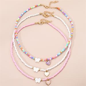 TEMU 3개 세트 컬러풀 씨드 비즈 나비 & 하트 펜던트 목걸이 - 여아를 위한 우정의 멋진 액세서리 | 여름 해변 페스티벌 파티 선물, 청소년용