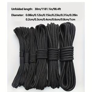 TEMU 다기능 블랙 나일론 로프 - 30M 코드, 초강력 내구성 야외 휴대용 나일론 로프, 빨랫줄, 야외 캠핑, 물건 고정, 텐트 설치 및 동물 목줄에 적합 (1181.1인치) - 할로윈 및 크리스마스 장식 용품
