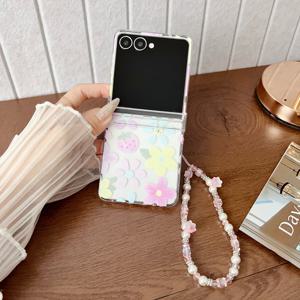 TEMU 휴대폰 케이스 - 만화 컬러풀 꽃 딸기 투명 접이식 Galaxy Z Flip 7 6 5 4 3 귀여운 여성용 휴대폰 케이스 Xiaomi Mix Flip에 적합