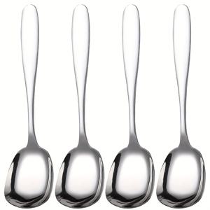 TEMU 4개 8인치 304 스테인리스 스틸 대형 스푼 세트, 사각 머리 스푼, 헤비 한국식 긴 손잡이 스푼, 서비스 스푼, 밥, 오트밀, 죽, 수프, 채소 및 디저트에 적합, 식기세척기 사용 가능