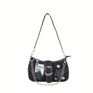 TEMU - 귀여운 Y2K 핸드백, 별 패턴 액세서리, 여성 레트로 가방, 블랙 고딕 스타일 가방, 펑크 숄더백, 탑 핸들, 스몰 고딕 방랑 핸드백, 패셔너블한 겨드랑이 가방, 감성 지갑