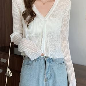 TEMU 여성용 경량 긴팔 가디건, 여름 및 가을에 적합, 숏 아우터, 숄, 스웨터