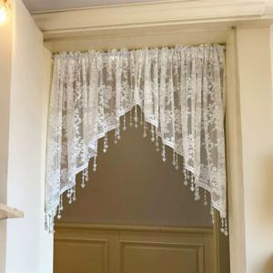 TEMU 1개 프렌치 빈티지 반막 커튼, 비즈 레이스 삼각 커튼, 침실 현관문 커튼, 꽃 튤 주방 커튼 1개 패널, 로드 포켓 커피 커튼