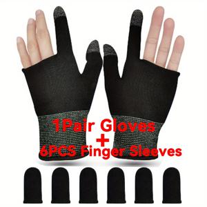 TEMU 1쌍 게이밍 장갑 + 땀 방지 손가락 슬리브 6개 세트, 초슬림 터치스크린 아이패드/휴대폰용 엄지 및 손가락 슬리브