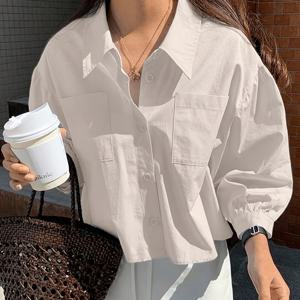 TEMU 여성용 단색 싱글 브레스트 루즈핏 퍼프 소매 짧은 셔츠, 우아한 캐주얼 상의, 한국 패션, 여성용 겨울 의류, 예쁜 여성용 셔츠, 여성용 셔츠, 여성용 가을 의류, 가을 여성 패션, 가을, 할로윈, 크리스마스, 긴팔, 여성용 할로윈 코스튬, 여성용 가을 패션, 할로윈 코스튬, 여성용 가을 의류