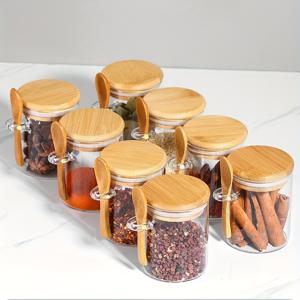 TEMU 8개 세트 고강도 보로실리케이트 내열 투명 유리 뚜껑 포함 나무 숟가락 라운드 구멍 대용량 280ml 밀폐 용기 커피콩 및 시리얼 보관용 캔디·건과일 다용도 밀폐 병