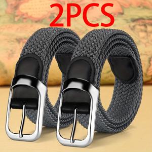 TEMU 2개 조합 캐주얼 바늘 버클 벨트, 남녀공용 탄성 벨트, 접이식 탄성 허리 밴드, 편안하고 내구성이 뛰어난 스포츠 벨트