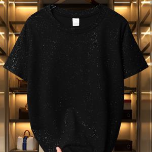 TEMU 새로운 봄/여름 패션 트렌디 여성용 반팔 라운드넥 티셔츠, 반짝이는 스팽글 장식, 활용도 높은 스트리트웨어 탑