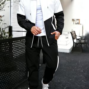 TEMU 2개 남성용 봄/가을 후드 컬러 블록 캐주얼 스포츠 의상, 패셔너블하고 다재다능한 재킷 및 바지