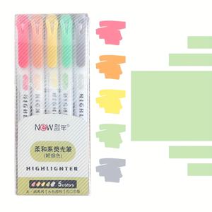 TEMU 5개입 번짐 방지 그라데이션 하이라이터, 데일리 마킹, 페인팅 , 마커 학생 용품 저널 펜에 적합한 5개입 하이라이터 - 치즐 팁, 침투하기 쉬움, 플라스틱 재질, 사무실, 학교 용품에 적합