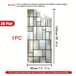 TEMU 2D 평면, 1개 기하학적 타일 블랙 테두리 PVC 스태틱 프라이버시 데코 스티커, 접착제 필요 없는 내열성 탈부착형 창문 & 욕실 문 장식용, 아트 디자인, 내구성 있는 소재 (45×100cm), 2D 플랫