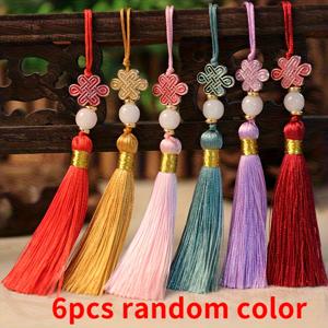 TEMU 6개 세트 컬러풀 중국식 매듭 태슬 비즈 - 폴리에스터 섬유 DIY 수제 장식, 웨딩 아레이, 북마크, 헤어 액세서리, 패션 행잉 오너먼트용, 정교한 비즈 디테일, 핸드크래프트 프로젝트 소재, 우아한 수제 공예
