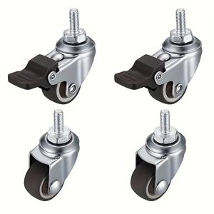 TEMU 4개, 1인치 무소음 회전 캐스터 - 무소음 TPR 고무 휠, M6 X 15mm 나사산봉, 포함, 소형 쇼핑 카트 및 트롤리용, 2개 + 범용 회전대 2개