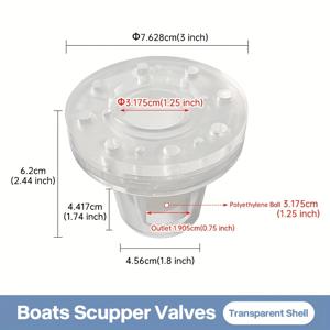 TEMU 보트 스커퍼 밸브 배수 플러그 해양 역류 방지 배수구 캡 투명 체크 밸브 (데크 바닥 배수구용)