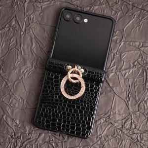 TEMU 고광택 악어 크로커다일 프린트 레트로 인조 가죽 인조 도금 핑거 버클 패션 폰 커버 삼성 갤럭시 Z 플립 7, Z 플립 7 FE, Z 플립 6, Z 플립 5, Z 플립 4, Z 플립 3 5G 폴딩 모바일 폰 보호 케이스