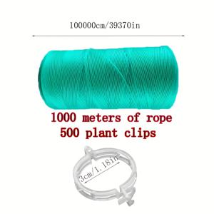 TEMU 1000미터 로프 + 500개 식물 클램프, 플라스틱 가드닝 로프 - 다기능 강력 묶음 와이어, 토마토, 고추, 멜론, 콩, 야채용 - 화분 걸이 및 덩굴 고정에 적합