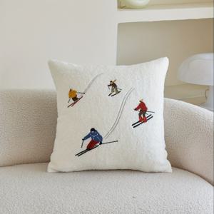TEMU 사계절 통근용 가을/겨울 스키 3D 자수 베개 커버, 1개, 홈 데코, 거실, 침실, 파티, 소파, 자동차 등 다양한 공간에 적합