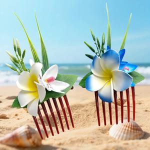 TEMU 2개 하와이 폼 시뮬레이션 꽃 사이드 빗 인조 난초 헤어 빗 신부 웨딩 하와이 해변 열대 웨딩 파티 장식에 적합