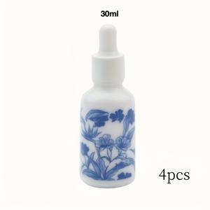 TEMU 4개입, 30ml/1.01oz 청화 레트로 블루 프린트 유리 드로퍼 병. 휴대용 에센셜 오일 및 향수 디스펜서, 여행용 화장품 용기. 여자친구와 어머니에게 선물하기 적합
